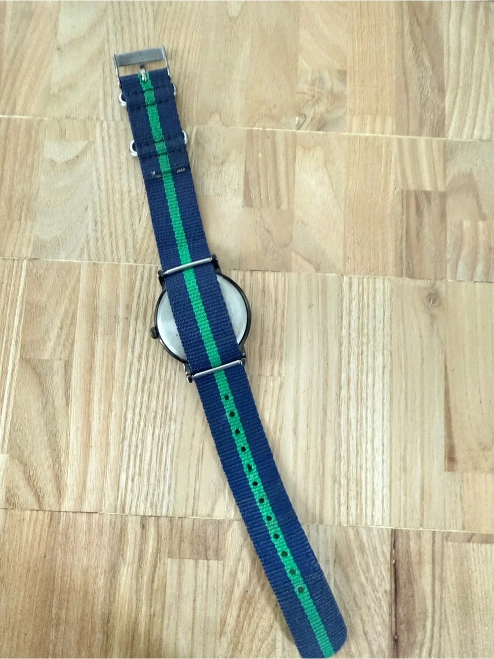 Timex weekender charcoal dial green navy blue stripe strap watch NEW BATTERY